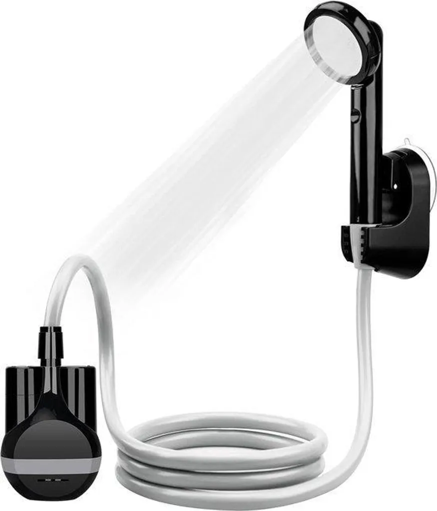 Douche de camping portable noire avec pompe et tuyau de 2m compacte