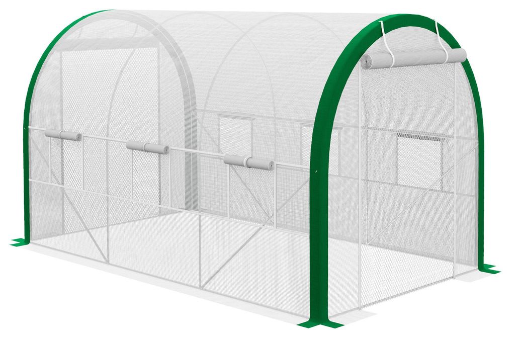 Foliengewächshaus 358x210x210cm - Begehbares Tunnelgewächshaus mit verzinktem Stahlrahmen & 140g/m² PE-Gitterfolie, UV-beständig, Weißes Tomat...