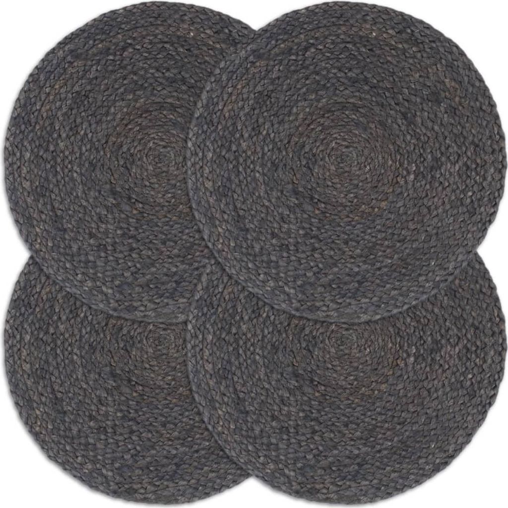 Tischsets 4 Stk. Dunkelgrau 38 cm Rund Jute
