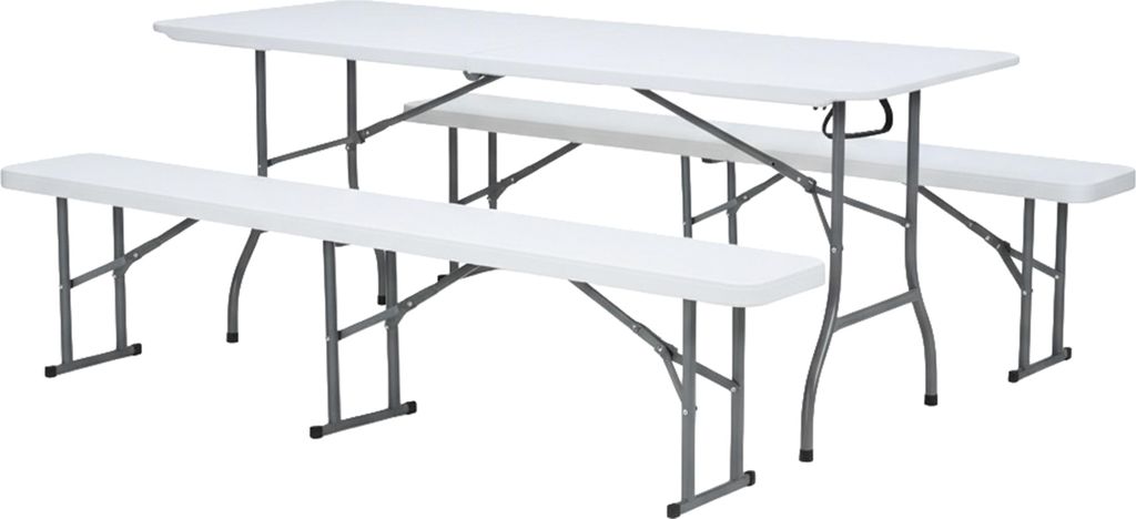 AXI Elba Biertischset mit Tisch & zwei Bänken aus Kunststoff in Weiss | Klappbarer Picknicktisch / Picknickbank | Esstisch / Biertisch für Drauß...