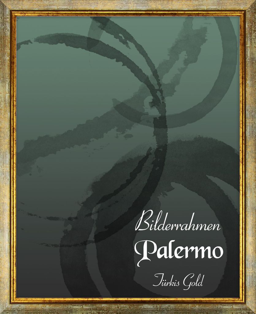 Bilderrahmen Palermo - 100x150 cm, Türkis Gold Nachbildung, 1,5 mm Kunstglas entspiegelt