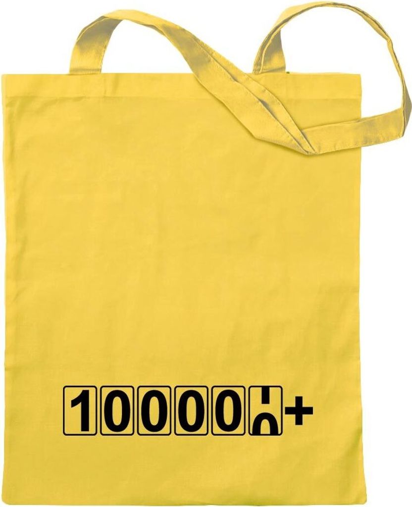 Kiwistar - Baumwolltasche - gelb - Kilometeranzeige 100000+ Tacho - Tragetasche Stoffbeutel Umhängetasche Langer Henkel