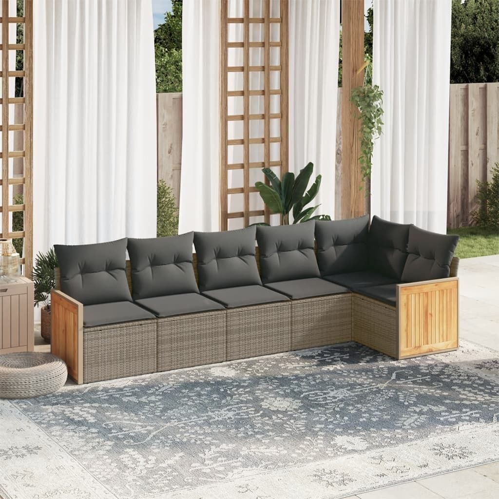Design 6-tlg. Garten-Sofagarnitur mit Kissen Grau Poly Rattan, Gartenmöbel-Sets 2024 Neu