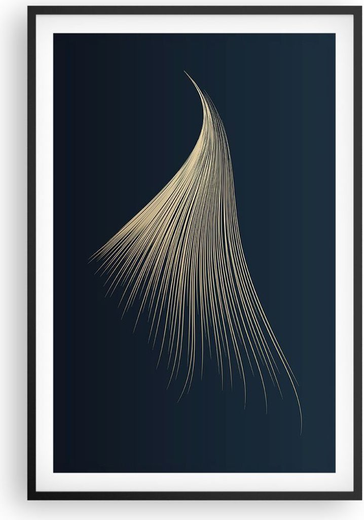 Gerahmtes Poster - Schwarzer Rahmen - Golden Borsten Abstraktion - 61x91,5 cm - Wand Bild - Wanddeko - Wandbilder - Kunstposter - Wandposter - Bild...