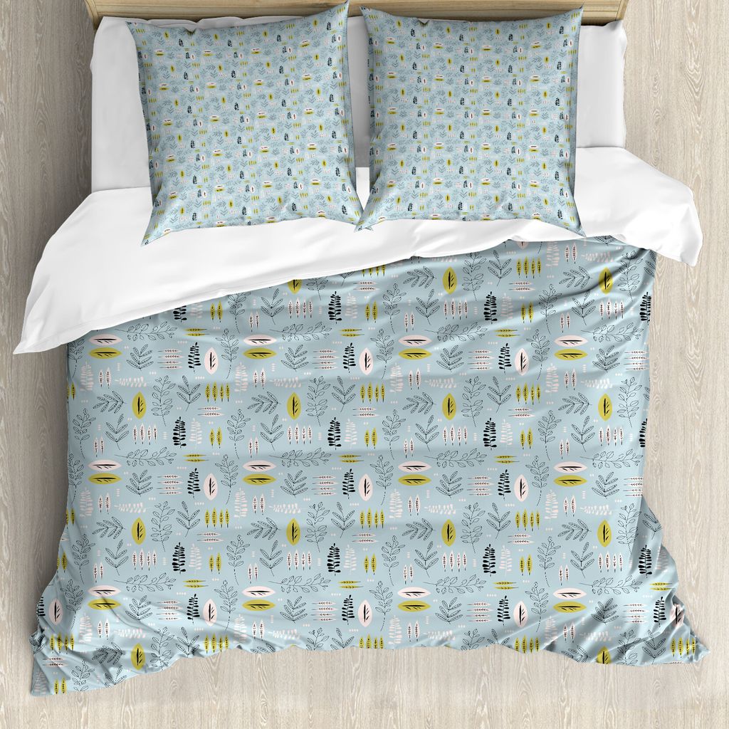 ABAKUHAUS Botanisch Bettbezug Set für Einzelbetten, Blätter und Zweige, Milbensicher Allergiker geeignet mit Kissenbezug, 155 cm x 220 cm - 80 x ...