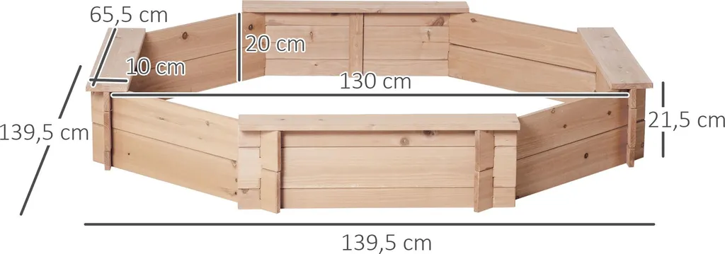 Outsunny Bac à Sable Octogonal en Bois Massif 140cm avec Bancs et Bâche