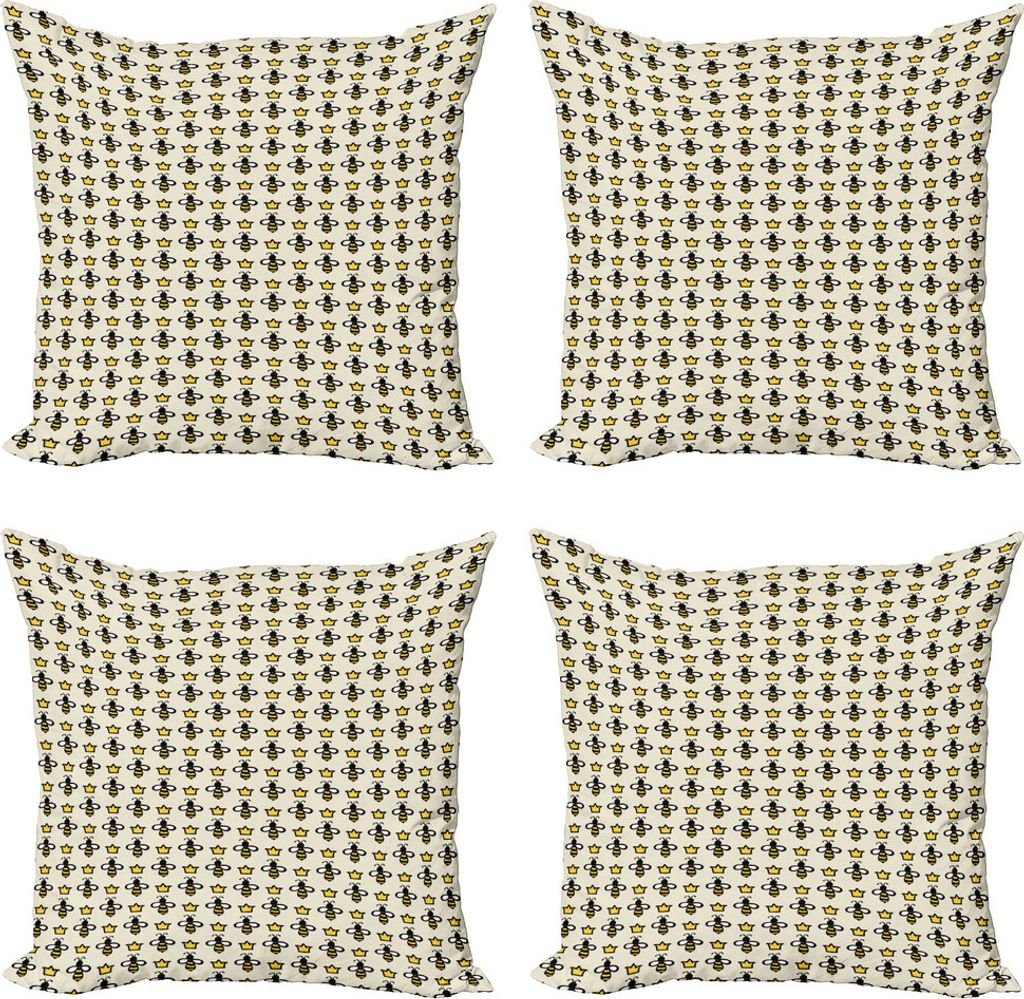 ABAKUHAUS Bienenkönigin Kissenbezug Set (4 Stück), Cartoon-Stil Bees Kronen, Moderner Doppelseitiger Digitaldruck, 40 cm x 40 cm, Eischale Senf
