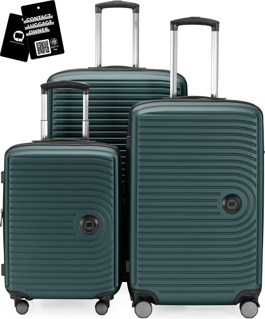 Hauptstadtkoffer MITTE - Gepäck-Set 3 Koffergrößen + digitaler Namensschild Gepäckanhänger, Koffer mit XL Erweiterung Bordgepäck Aufgabegepä...