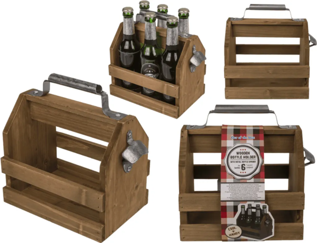 Portabottiglie Legno Chiaro con Apribottiglie Metallo - Stile Nordico - 10