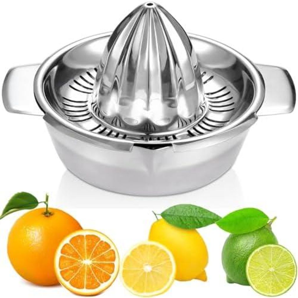 Zitronenpresse Zitruspresse Edelstahl 18/8 Manuelle mit Behälter 350ml, Durchmesser 13,8 cm, Spülmaschinenfest, Profiqualität Rostfreie Saftpres...
