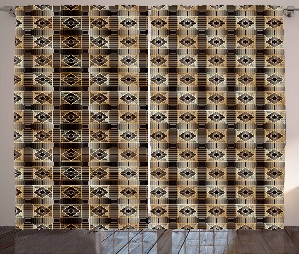 ABAKUHAUS Art Deco Rustikaler Gardine, zinnen Diamanten, Schlafzimmer Kräuselband Vorhang mit Schlaufen und Haken, 280 x 245 cm, Dark Brown Sand B...