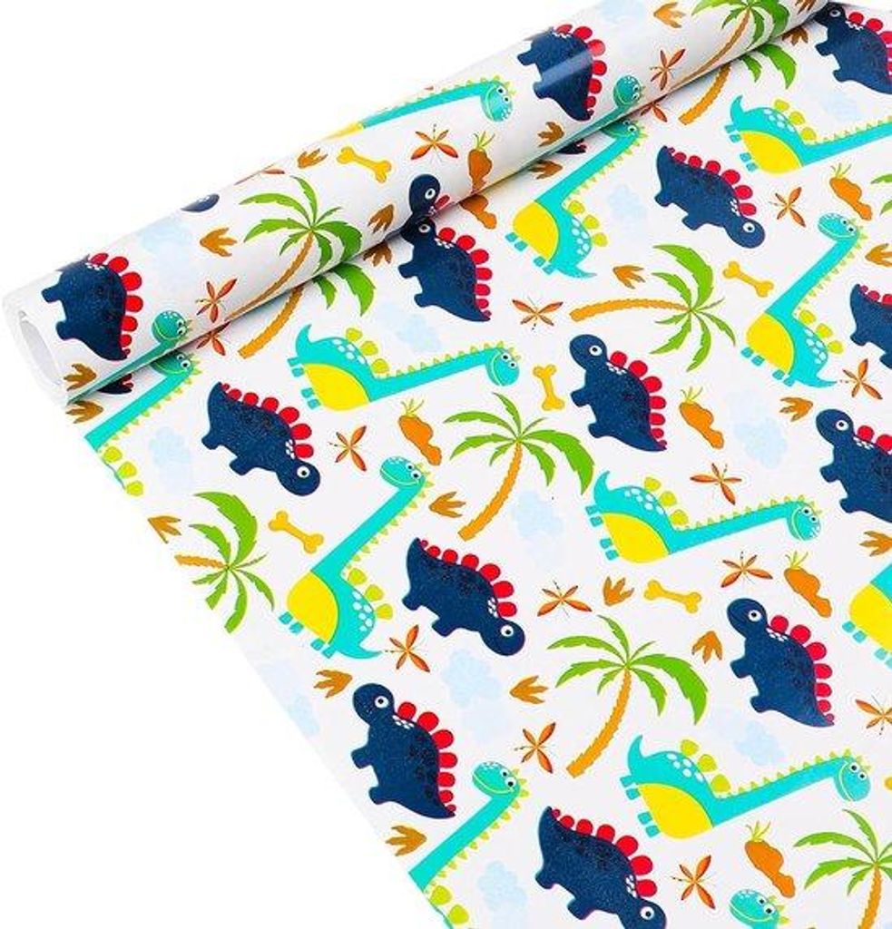 Grünes Dinosaurier-Geschenkpapier 43cmx15m