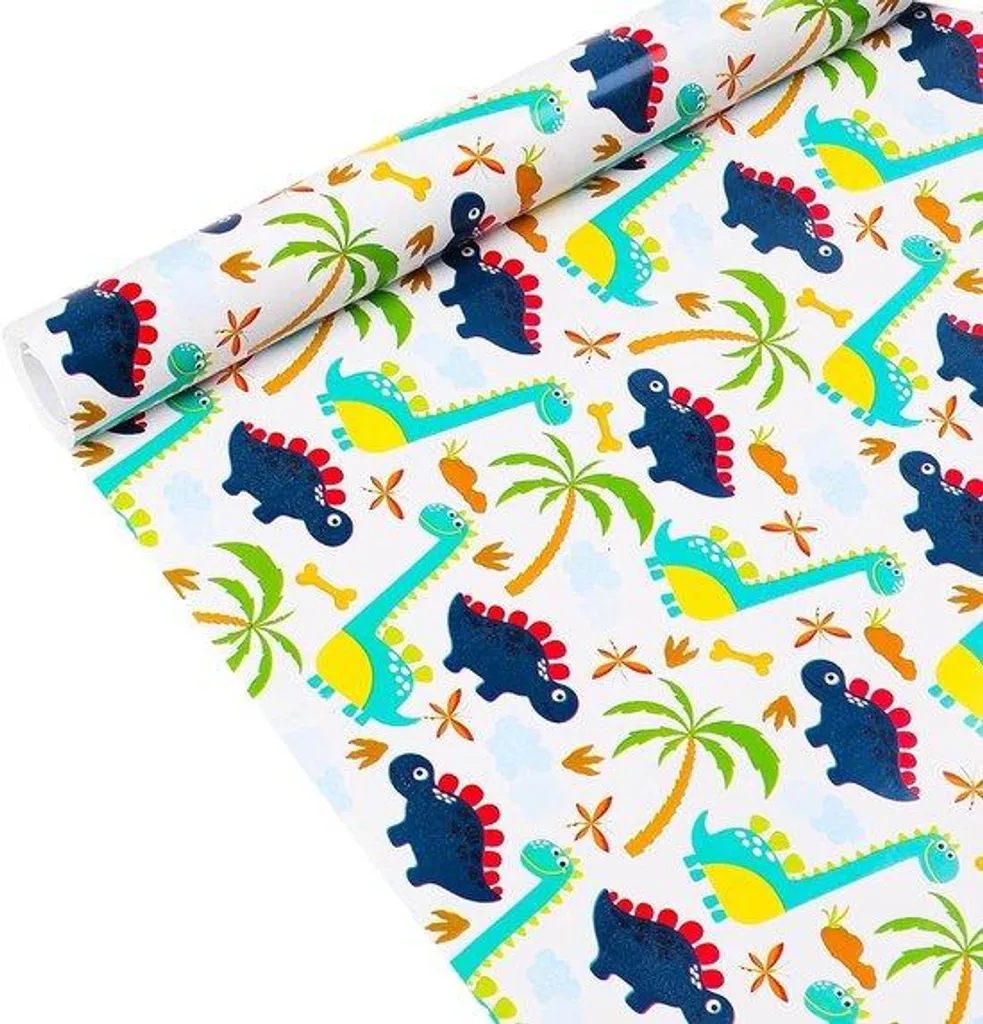 Papier cadeau dinosaure résistant et opaque, vert, 15 mètres de long