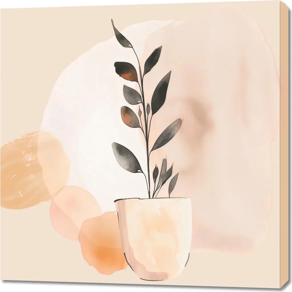 Tableau 90x90 cm Pot de fleurs Couleur - Dynamisez un Mur Blanc Terne