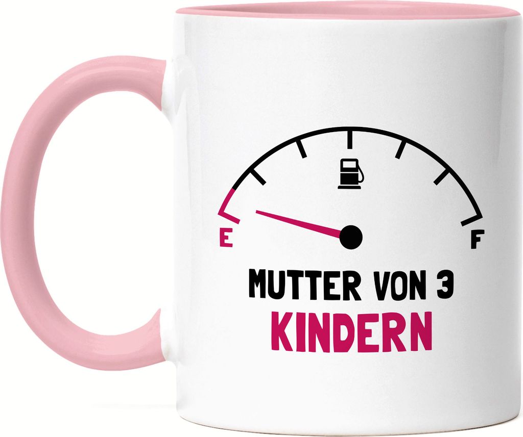 Mutter von 3 Kindern Tasse Rosa Lustig Energielos Tank ist Leer Spruch Geschenk Dreifache Mutter