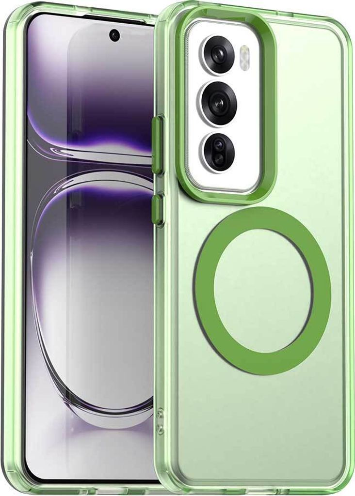 Magnetisch Hülle für Oppo Reno12 Pro, Schlank Durchscheinend Matt Stoßfest Handyhülle Grün