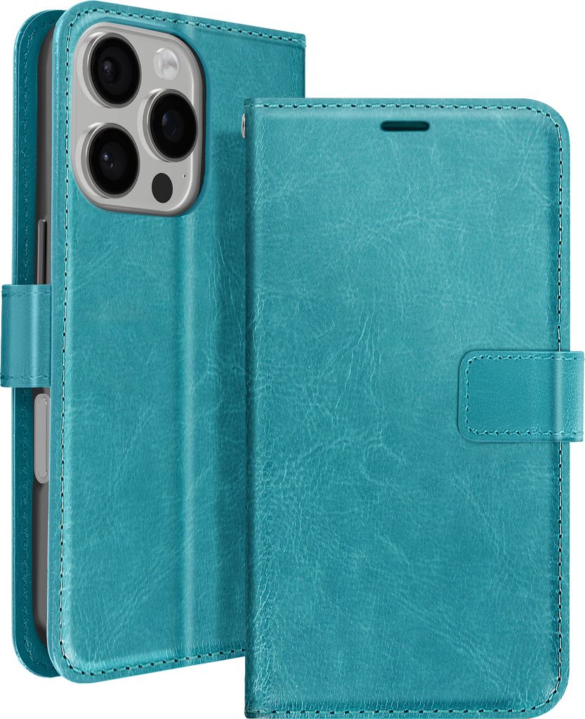Mayaxess, Apple iPhone 16 Pro Wallet Case Standfunktion mit Handschlaufe, Türkis