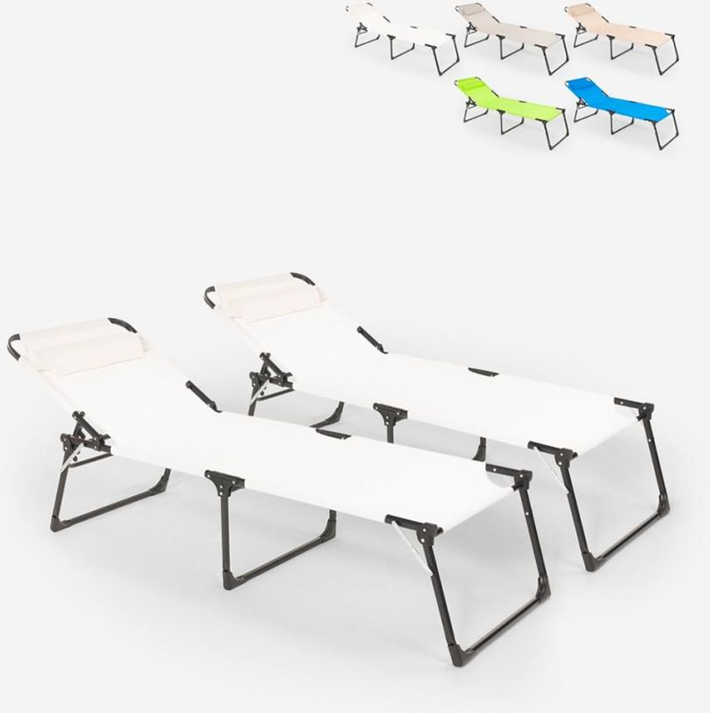 2er Set Liegestühle Strandliegen Sonnenliegen aus Aluminium für Strand und Garten Mauritius - Weiß