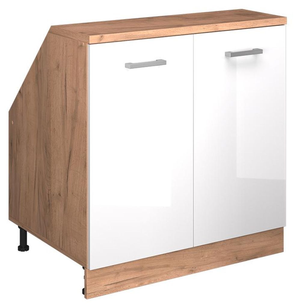 Küchenschrank für Dachschrägen Vicco R-Line Weiß Hochglanz 80 cm mit 2 Türen, Schrankkorpus 60 cm Tiefe, Model 60005