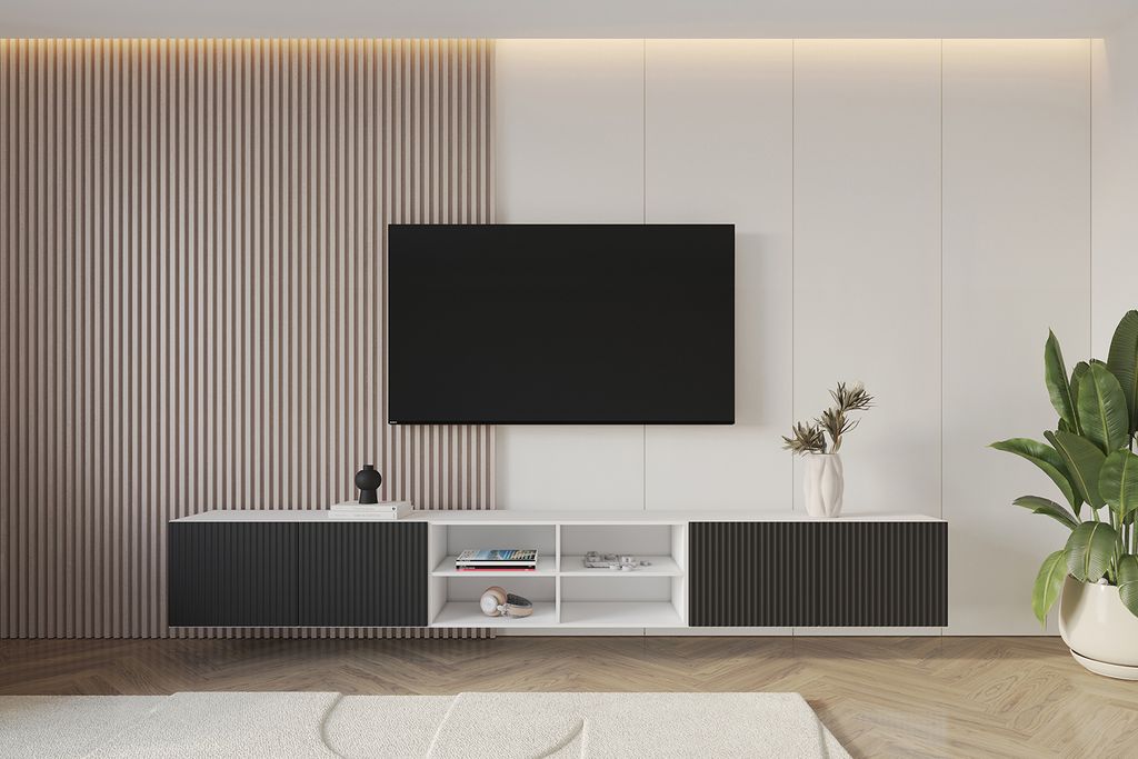 ALTDECOR TV-Schrank NOA-2-W mit Gefrästen Fronten 3x100x40x40 Lowboard hängend, TV Möbel, TV Cabinet, Fernsehtisch, Fernsehschrank, TV Kommode, ...
