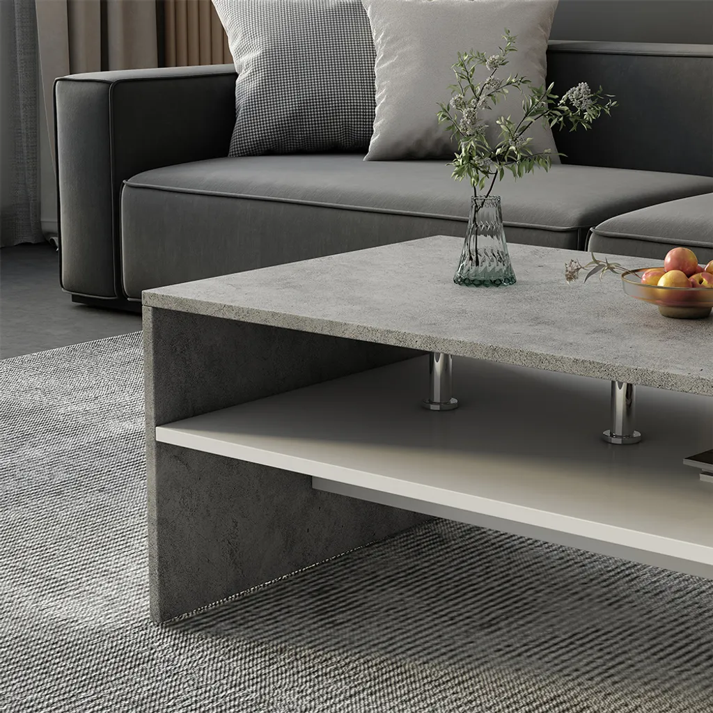 Table basse rectangulaire Vicco Mike effet béton gris 90x60 cm chic