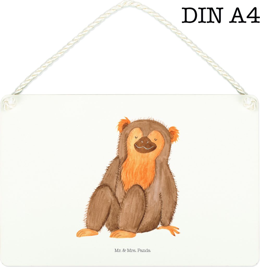 Mr. & Mrs. Panda Schild Affe DIN A4 - Weiß - Geschenk, Respekt, Holzschild, Affen, Türschild, Liebe, kleine aufmerksamkeit, Selfcare, Motivation,...