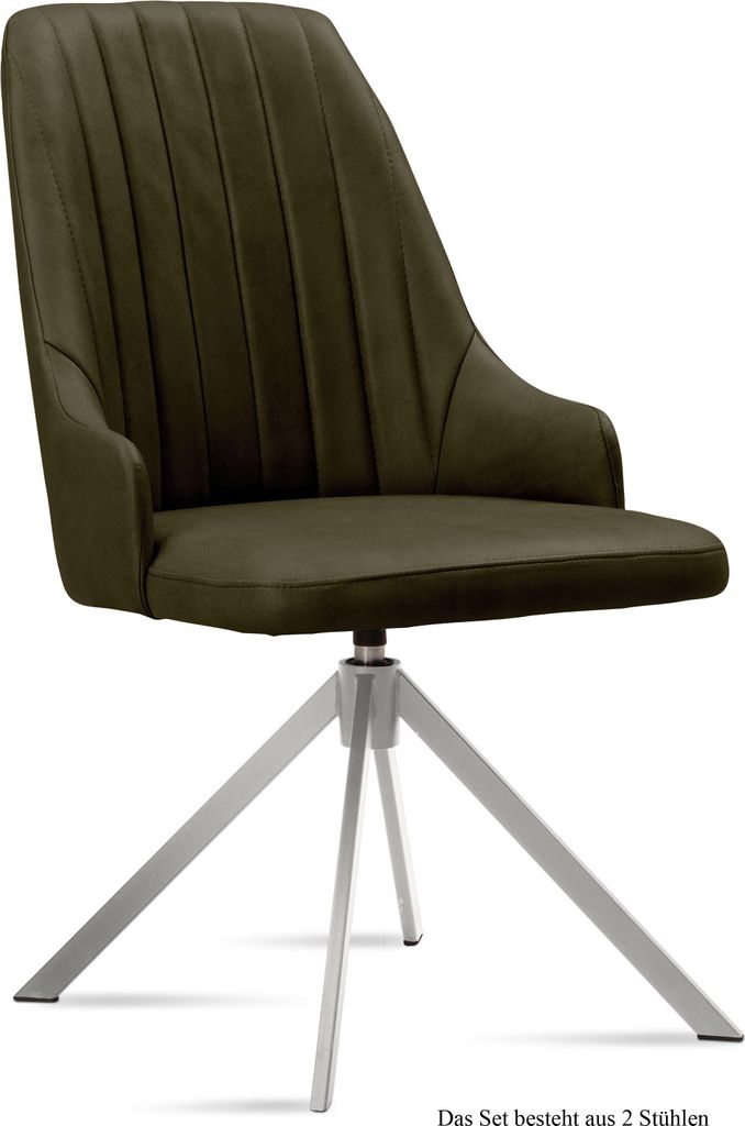 Esszimmerstuhl drehbar (2er-Set) Davorka 52x91x60 Edelstahl/Khaki