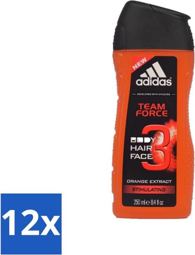 Adidas - 3-in-1 Duschgel - Team Force - Orangenextrakt - Stimulierend - 250 ml - Vorteilspack - 12 Stücke
