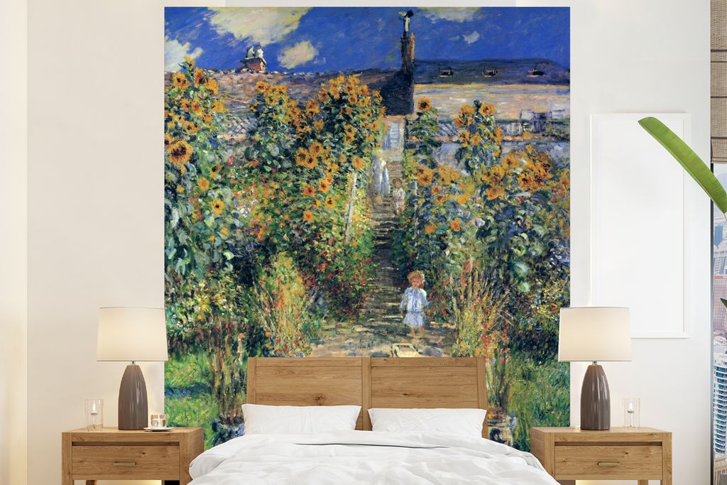 MuchoWow Fototapete für Wohnzimmer oder Schlafzimmer Wandtapete Vinyl Motivtapete Der Garten von Monet in Vétheuil - Gemälde von Claude Monet ...