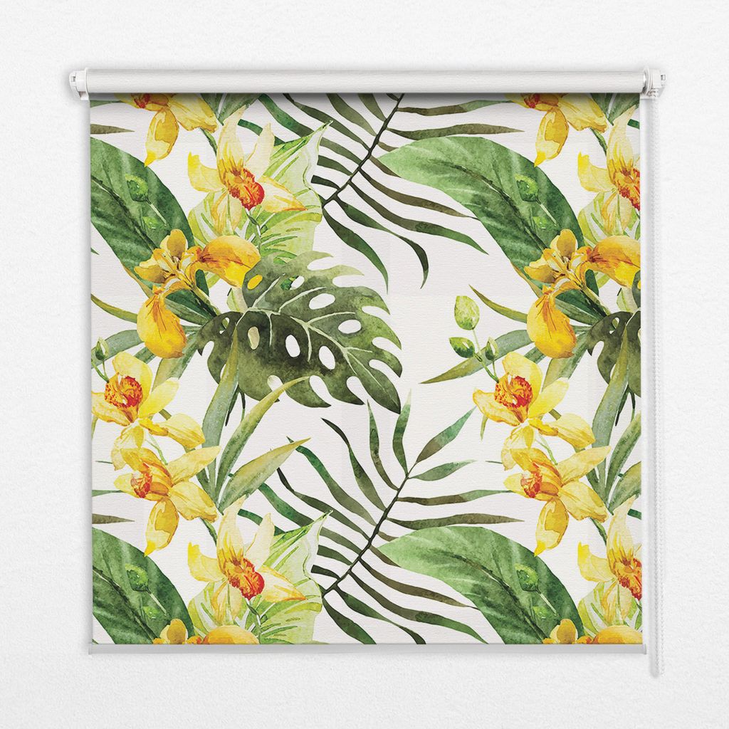 Seitenzug-Rollo Fensterrollo Jalousie - Thermo-Rollo Verdunkelungsrollo - 150x180 cm - Gelbe Blume