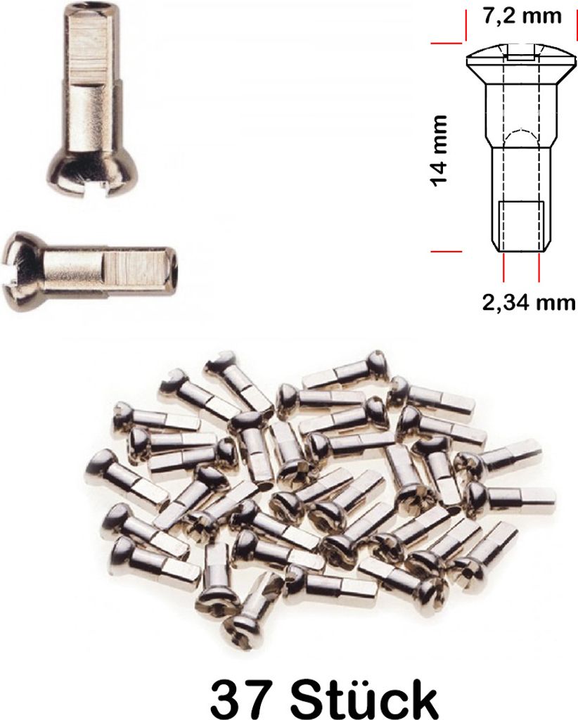 37 Stück Speichen Nippel Fahrrad verstärkt ROSTFREI 2,34 mm Produktbild 