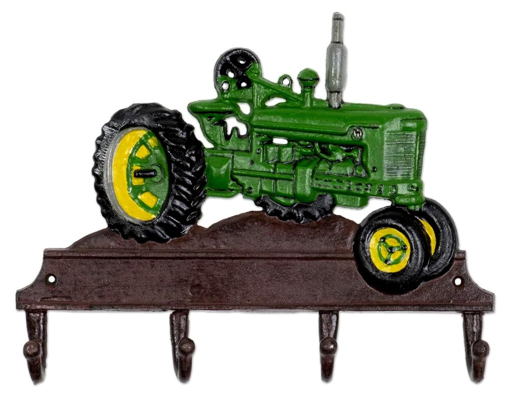 Wandgarderobe grüner Traktor mit 4 Haken aus Gußeisen