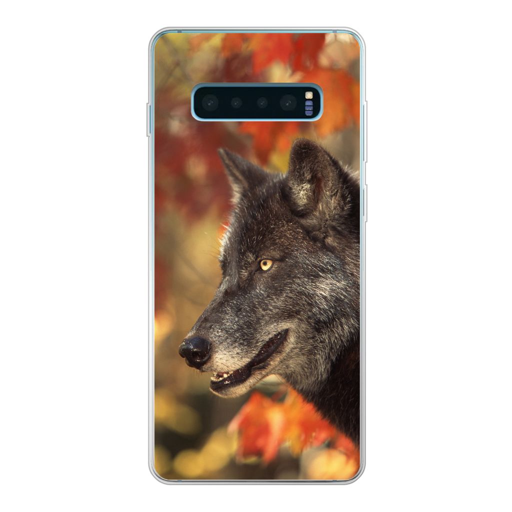 MuchoWow Handyhülle Schutzhülle Hülle für Samsung Galaxy S10 Lite Wolf - Nahaufnahme - Blätter Silikon Softcase Handy Hülle - Schutz