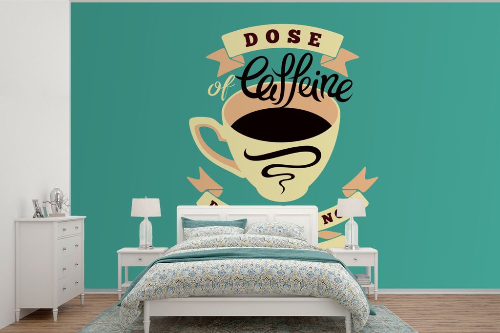 MuchoWow Fototapete für Wohnzimmer oder Schlafzimmer Wandtapete Vinyl Motivtapete Kaffee - Sprichwörter - Vintage - Eine Dosis Koffein tut nich...
