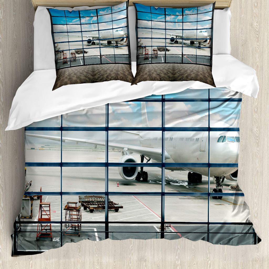 ABAKUHAUS China Bettbezugs Set Für Doppelbetten, Flugzeuge Blauer Himmel Foto, Milbensicher Allergiker geeignet mit Kissenbezügen, Himmelblau Wei...