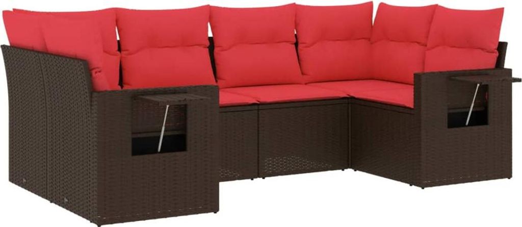 6-teiliges Gartensofa-Set mit Kissen, braun, Polyrattan