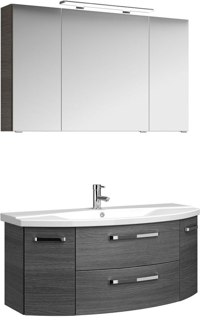 Badezimmer Waschplatz FES-4010-66 Nachbildung Graphit Struktur quer Nb. mit Waschbecken, Unterschrank und Spiegel - B/H/T: 121/175/48cm