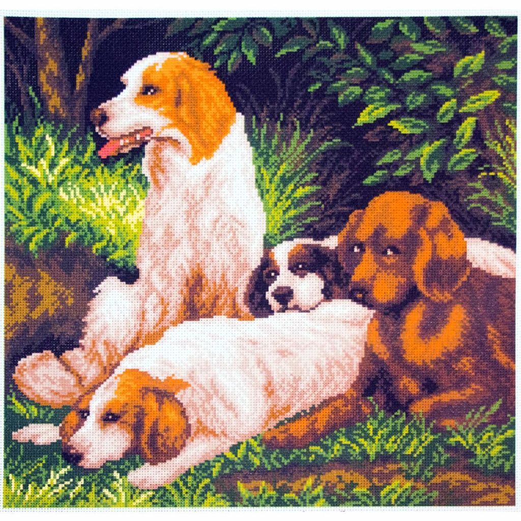 CdA Bedrucktes Aida für Kreuzstickerei "Hunde ruhen sich aus" PA1036, 34 x 34cm
