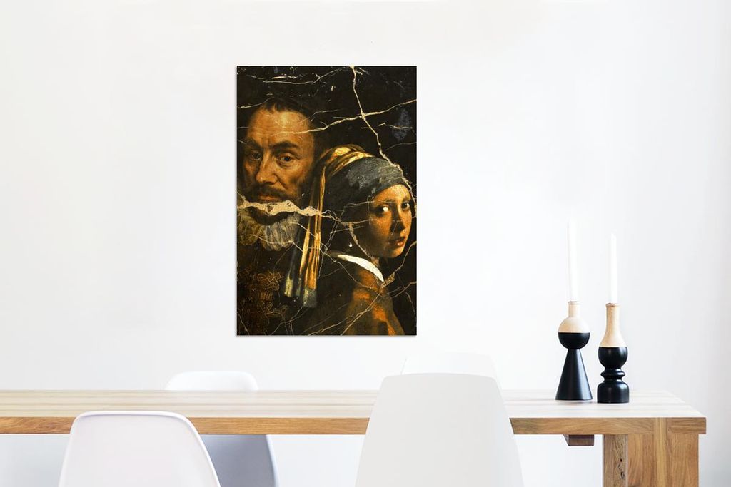 MuchoWow Wanddekoration Metall Metallbild Wandkunst 40x60 cm Das Mädchen mit dem Perlenohrring - Wilhelm von Oranien - Gold MuchoWow Aluminium Gem...