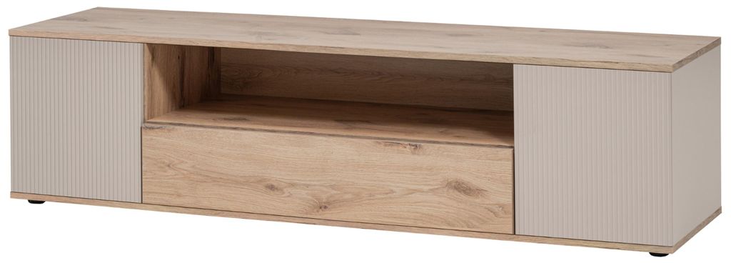 TV-Lowboard "Cathlyn" in Viking Eiche und Kaschmir, TV Unterschrank mit Push-To-Open 160 cm