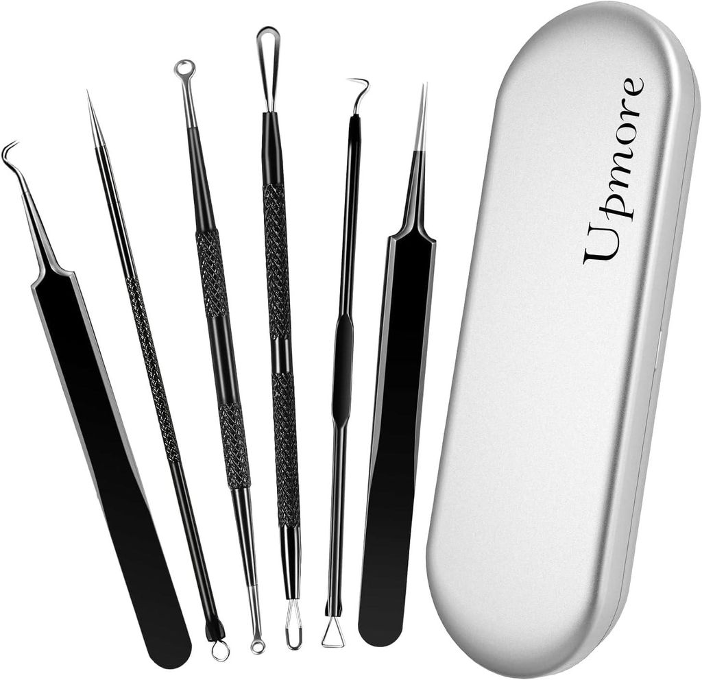 Upmore Pickple Tool Kit Blackhead Remover Professioneller Edelstahl Akne -Blender Comedone Entfernung Metallhülle Pinzetten Whitehead auf Nase