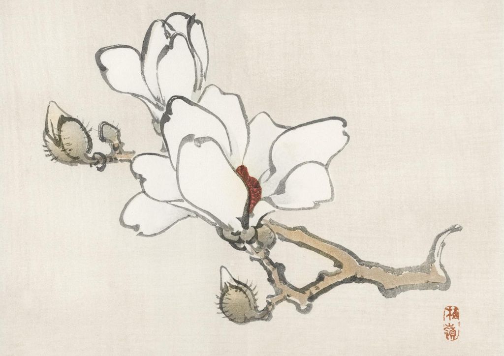 Plakat 42x29,7cm Magnolie, Kōno Bairei Japanischer Vintage für das Wohnzimmer
