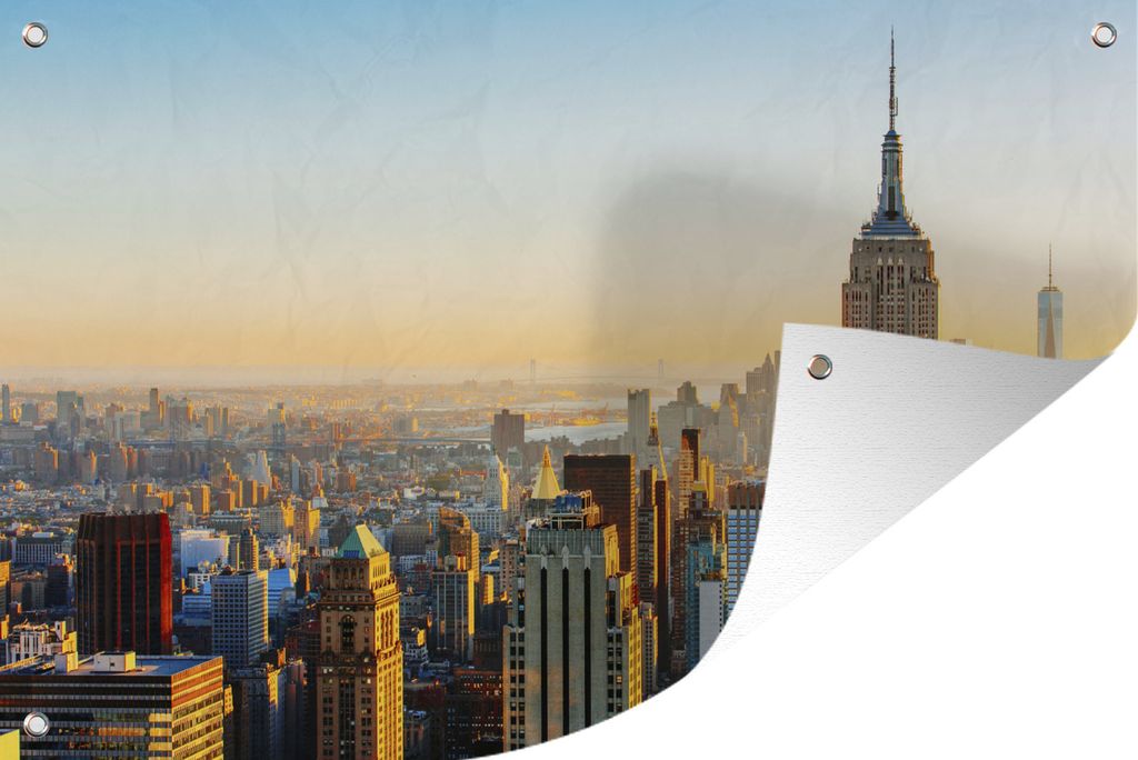 MuchoWow 90x60 cm Outdoor-Poster Gartendeko Sichtschutz Garten Poster für den Garten Skyline von New York bei Sonnenuntergang mit dem Empire St...