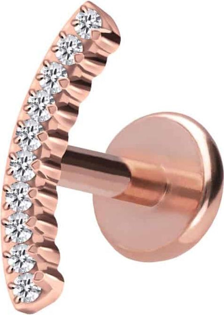 Ohrpiercing, Nasenpiercing Titan Labret mit Push Fit KRISTALLBOGEN RoséGold Stablänge: 7mm | Stabstärke: 1mm