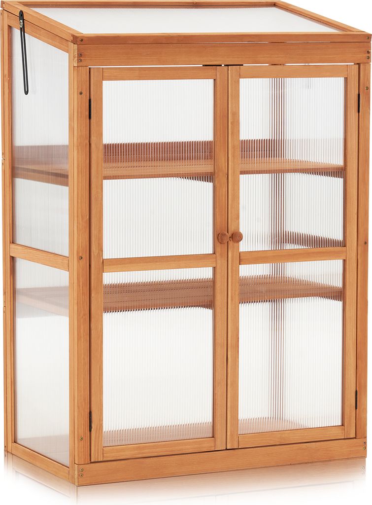 M MCombo Gewächshaus Frühbeet aus Holz, für Balkon & Garten, Klein Treibhaus Greenhouse Aufsatz Kasten winterfest, 46*76*110cm, 0760 (Orange)