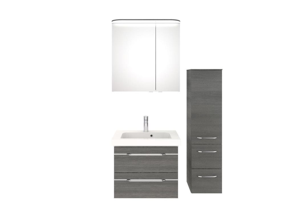 PELIPAL Balto Sprint Bad Möbel / Graphit Struktur quer NB,Mineralmarmor Waschtisch + Waschtischunterschrank + Spiegelschrank + Midischrank