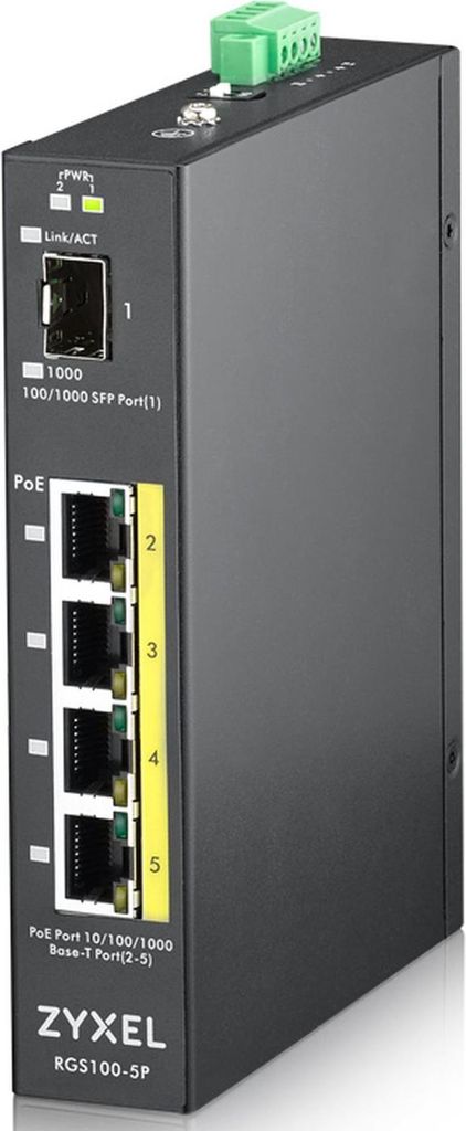 Zyxel RGS100-5P Unmanaged L2 Gigabit Ethernet (10/100/1000) Power over Ethernet (PoE) Schwarz