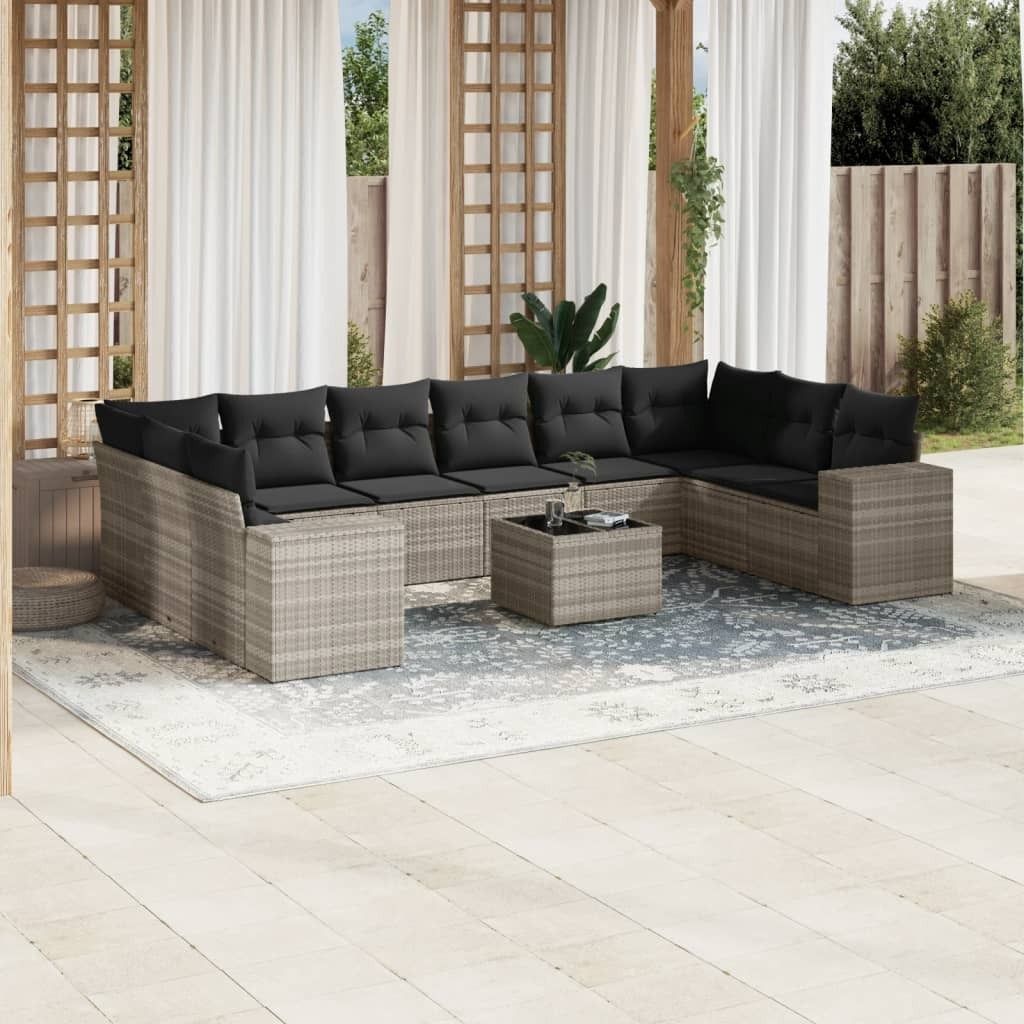 Maison Exclusive - 11-tlg. Garten-Sofagarnitur mit Kissen Hellgrau Poly Rattan