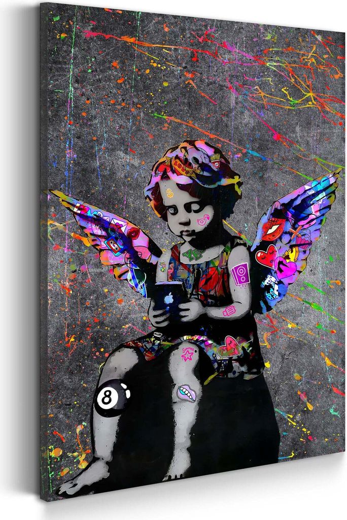 Wandbild Leinwandbild Mädchen Engel Graffiti Kunstdruck XL Wanddeko: 40x60x2cm