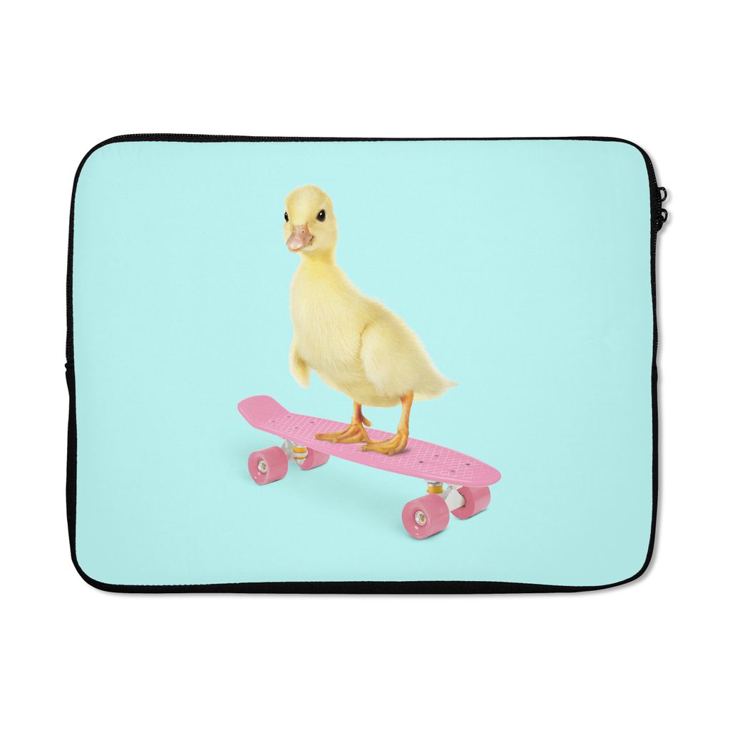 MuchoWow Laptop Hülle 15 Zoll Ente - Küken - Skateboard - Blau - Rosa Laptoptasche - Laptoptasche - Sleeve - Rundum-Schutz
